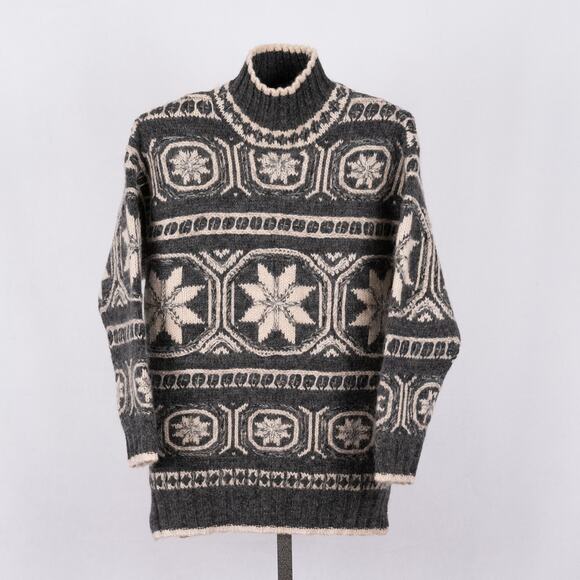 Vintage 90s Womens Oversized Chunky Knit Fair Isle Mock Neck Wool Sweater MEDIUM - Picture 1 of 7